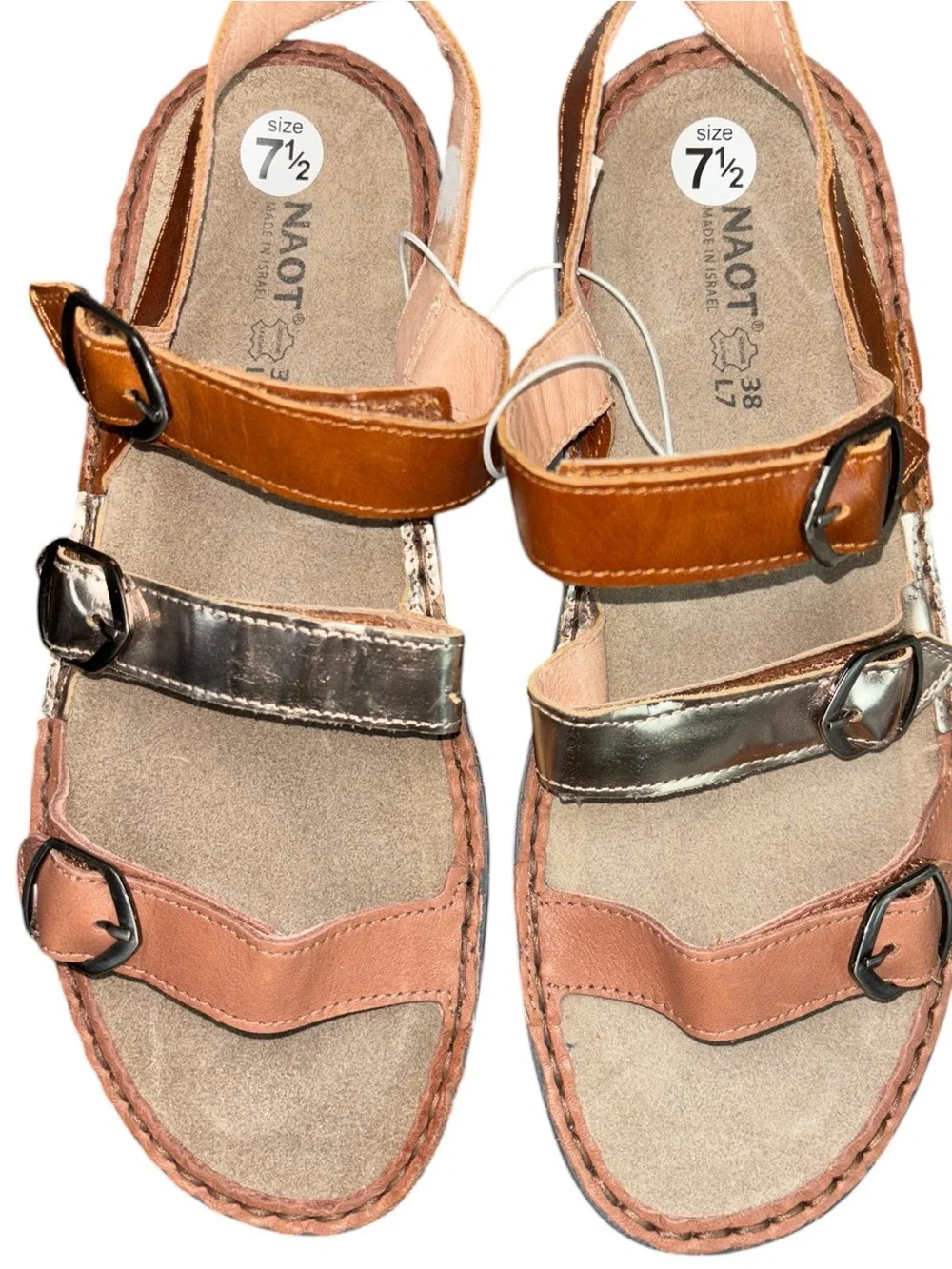 Naot Lamego Metallic Mocha Rose Gold Leather Adjustable Strap Sandals NWOT Sz 38